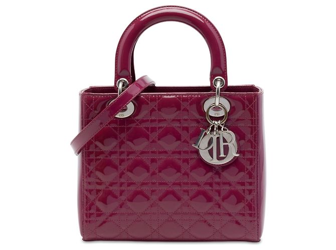 Bolso Lady Dior Medium de piel charol Cannage Rosa