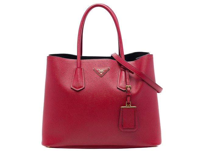Borsa Double Satchel Prada Large in Pelle Saffiano Rossa Rosso