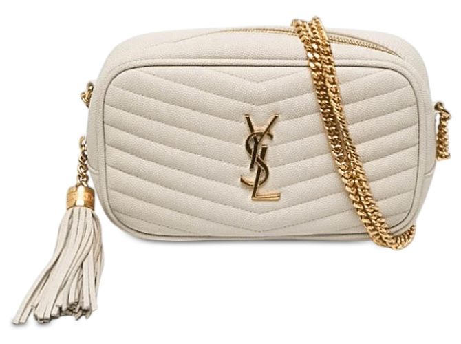 Autre Marque Bolsa Camera Mini Lou com borla em couro grain de poudre monogramado branco Saint Laurent