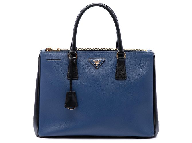 Sac à main Prada Galleria Double Zip Medium Bicolor en cuir Saffiano Lux Bleu