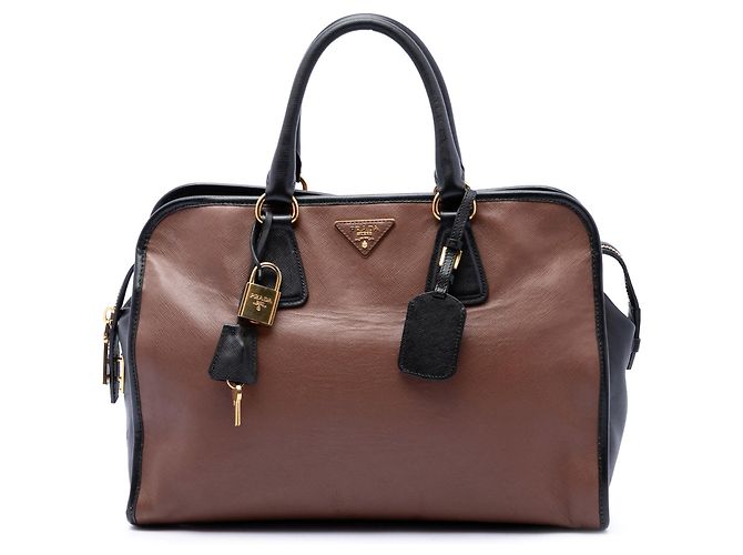 Sac à main Prada Bicolor Saffiano à poignée supérieure noir