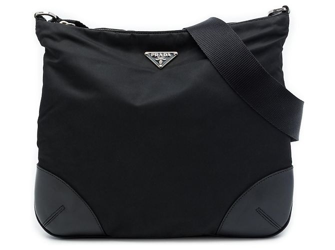 Bolsa Tiracolo Tessuto com Detalhes em Couro Prada Preta Preto