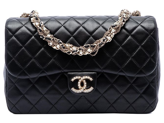 Borsa a tracolla Chanel Medium Quilted Lambskin Westminster Pearl Flap nera Nero