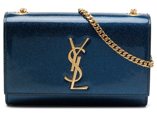 Autre Marque Borsa a tracolla Saint Laurent Kate Small in vernice glitter blu