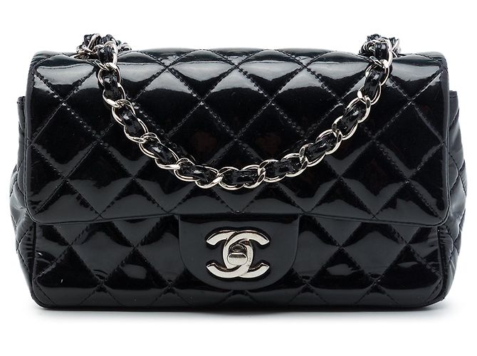 Black Chanel Mini Rectangular Classic Patent Single Flap Crossbody Bag
