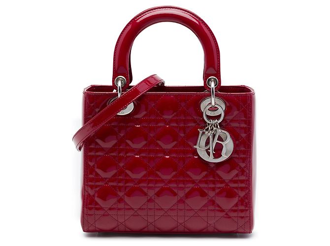 Borsa Lady Dior Medium in pelle vernice Cannage rossa Dior Rosso