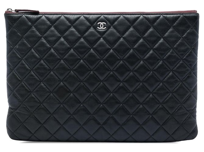 Black Chanel Large Quilted Lambskin O Case Clutch
