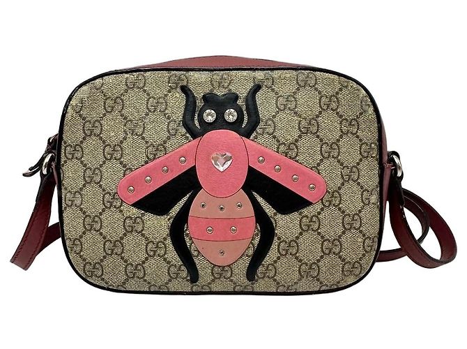 Gucci Borsa Camera GG Supreme Bee Marrone Rosa Beige