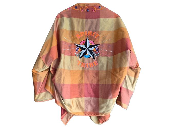 Autre Marque Monoki by Diane Goldstein Karierte Kimono-Jacke Pink Beige Orange Gelb