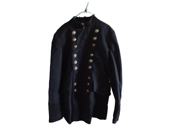 Dolce & Gabbana D&G Blue Double-Breasted Gold Button Blazer Black