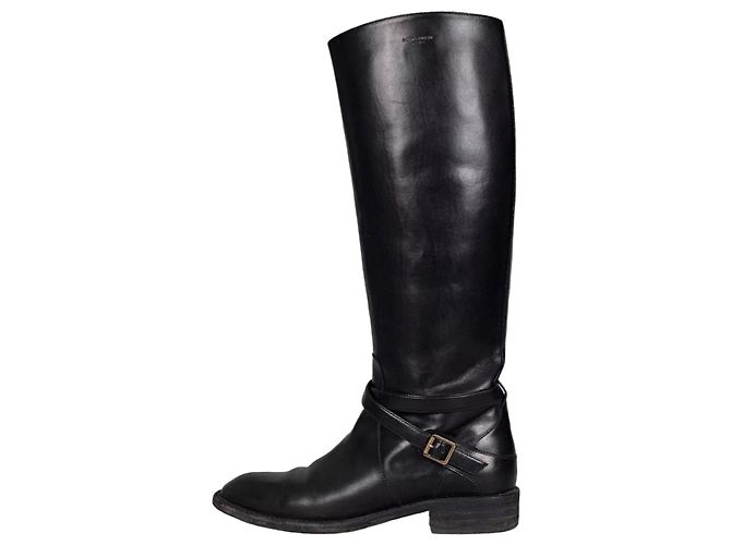 Autre Marque Saint Laurent Black Leather Knee High Boots Size 39 Pre-owned