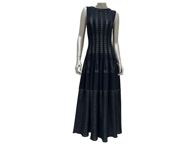 Alaïa Midi-Kleid aus schwarzem Ajour-Strick Sz.42 gebraucht