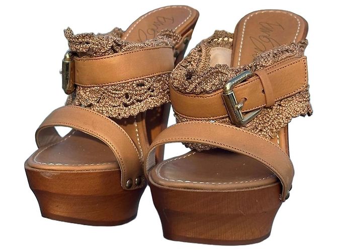 Le Silla Sandali con zeppa in pelle e crochet Marrone