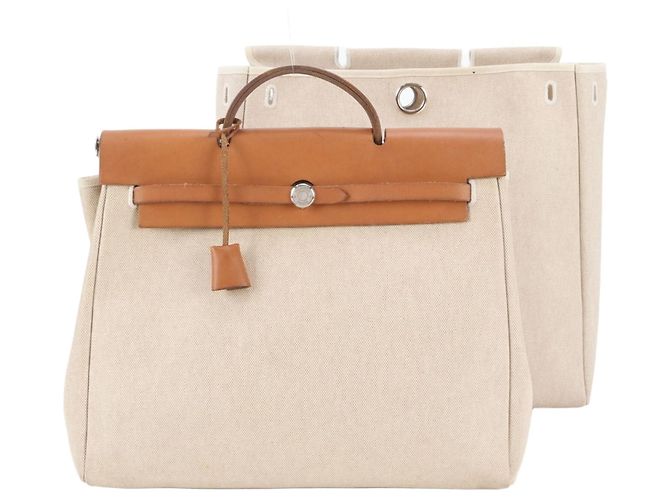 Hermès Herbag MM Bolsa Tote 2-Way Bege Camelo