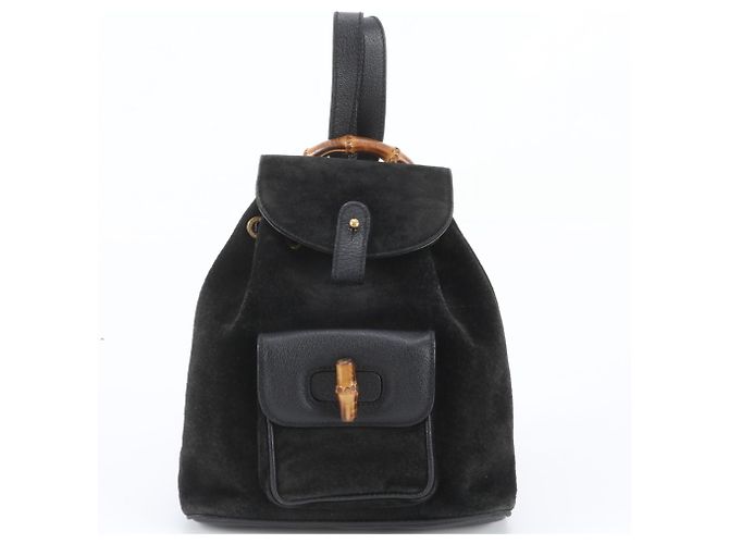 Gucci Old Bamboo Leather Backpack Black