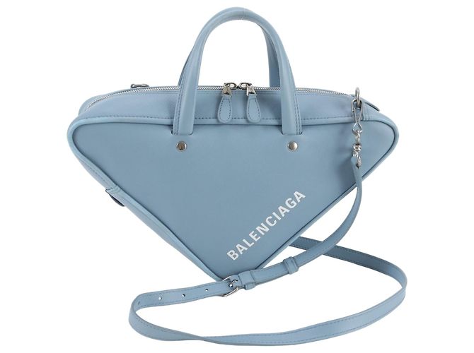 Balenciaga Triangle Duffle Leder 2-Way Schultertasche Hellblau