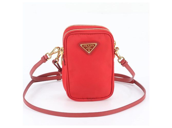 Borsa a tracolla in pelle e nylon Tessuto con logo triangolare Prada Rosso