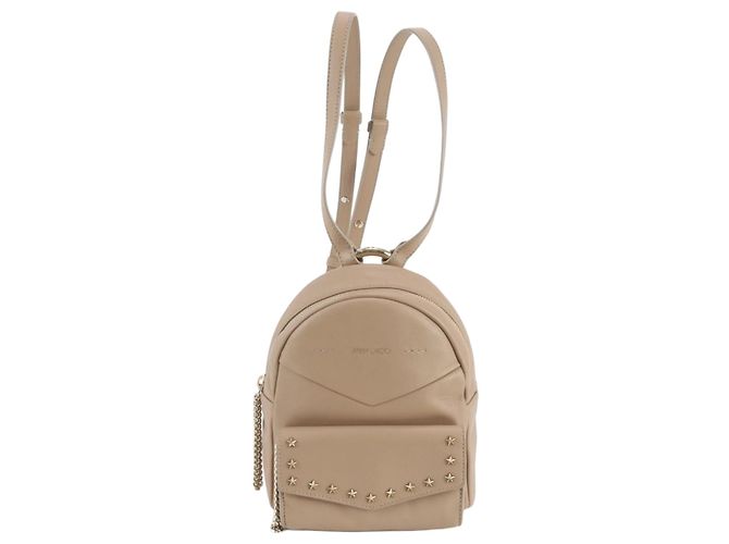 Jimmy Choo Cathy Star Studded Leather Backpack Beige