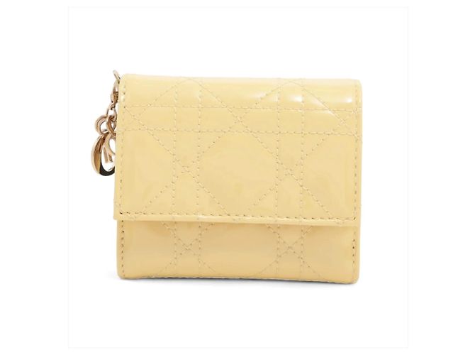 Christian Dior Cannage Lady Leather Tri-fold Wallet Yellow