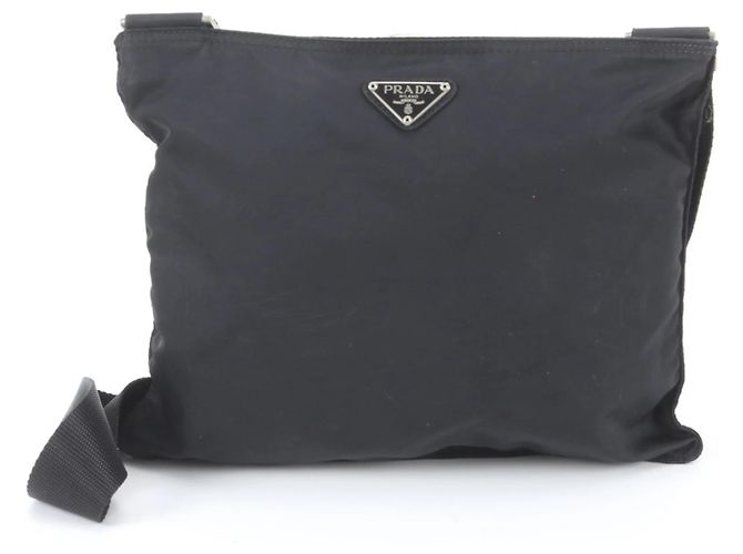 Sac à épaule en cuir et nylon Tessuto avec logo triangle Prada Noir