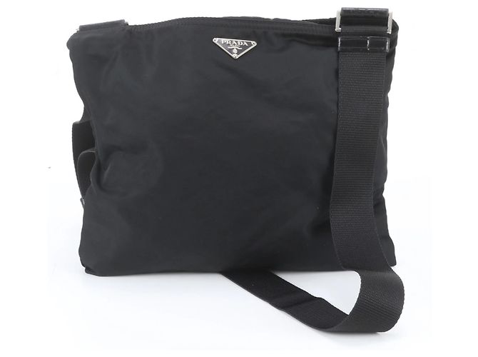 Borsa a tracolla in pelle e nylon Tessuto con logo triangolare Prada Nero