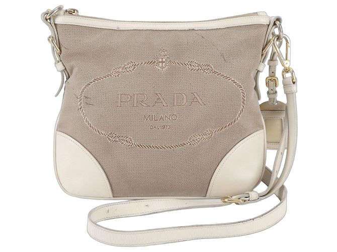 Bolsa de ombro/Bolsa transversal Prada em couro e tela Marrom