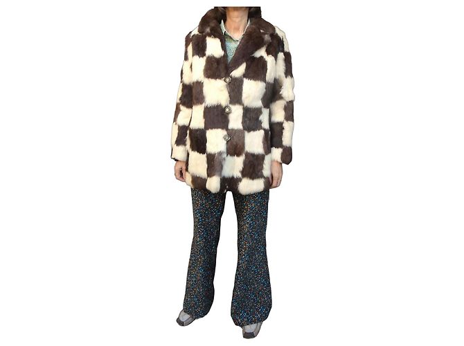 Autre Marque Vintage Checkerboard Rabbit Fur Coat