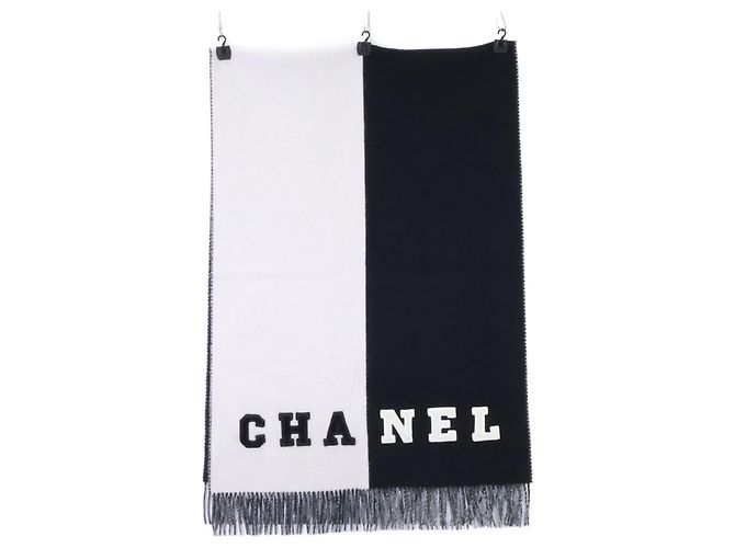 Chanel Bicolor Kaschmir-Schal/Stola Schwarz Weiß