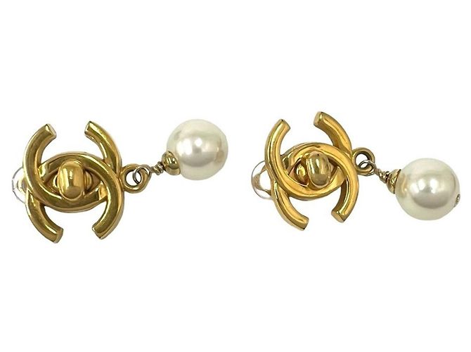 Chanel Vintage Coco Mark Gold Clip Earrings Golden
