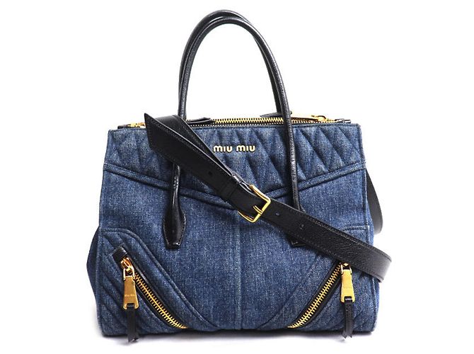 Sac à main Miu Miu Denim Biker Bleu