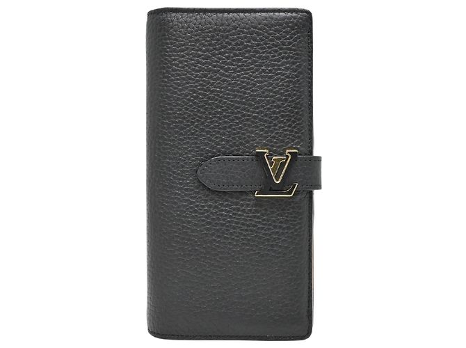 Portefeuille long Louis Vuitton en cuir Taurillon Noir Beige