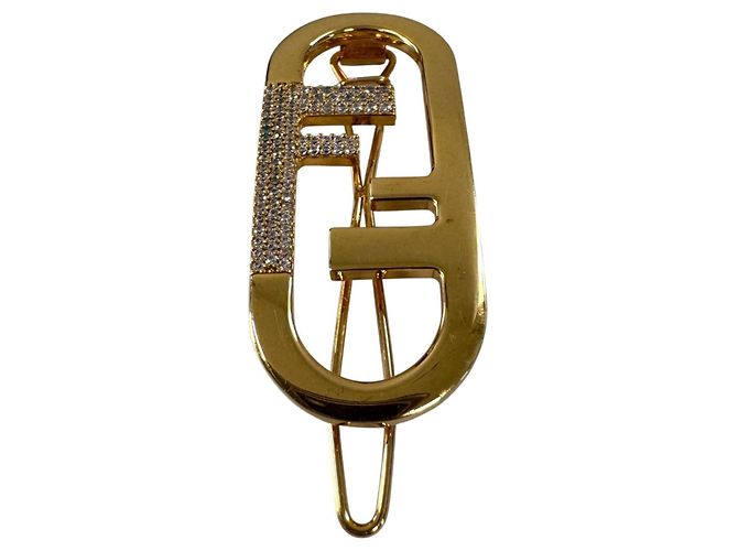 Fendi Gold Strass-Brosche Golden