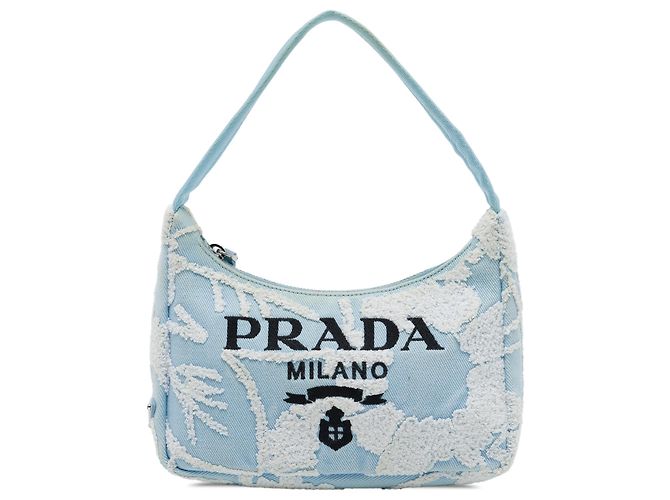 Prada Blue Mini Embroidered Drill Re Edition 2000 Shoulder Bag Light blue