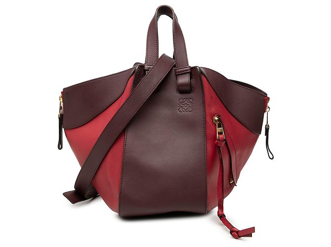 Bolsa Hammock LOEWE Pequena Bicolor em Pele de Bezerro Vermelha Marrom Vermelho
