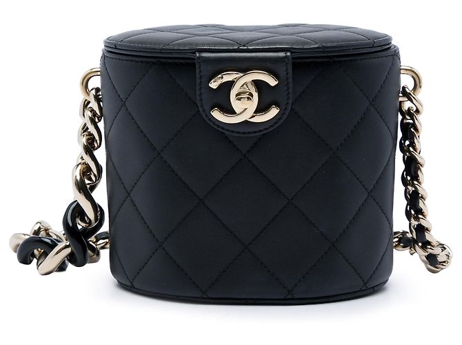Beauty Case Chanel Black CC Lambskin Elegant Chain Vanity Case Nero