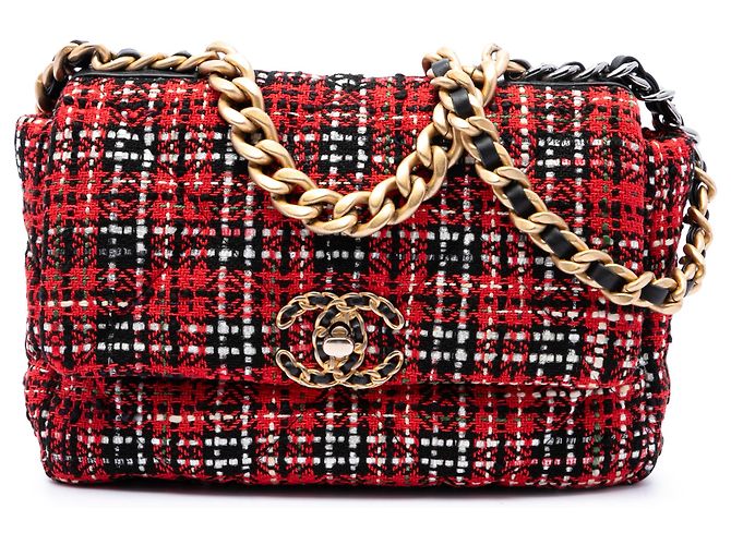 Chanel Red Medium Tweed 19 Flap Vermelho