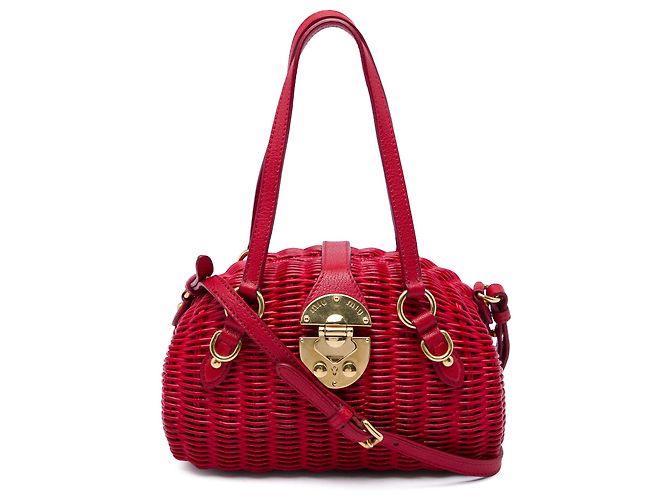 Borsa Satchel Miu Miu in vimine e rattan rosso