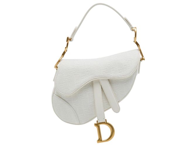 Sac Saddle Dior Mini en toile brodée Oblique blanche