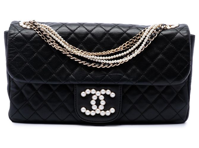 Chanel Black Medium Quilted Lambskin Westminster Pearl Flap