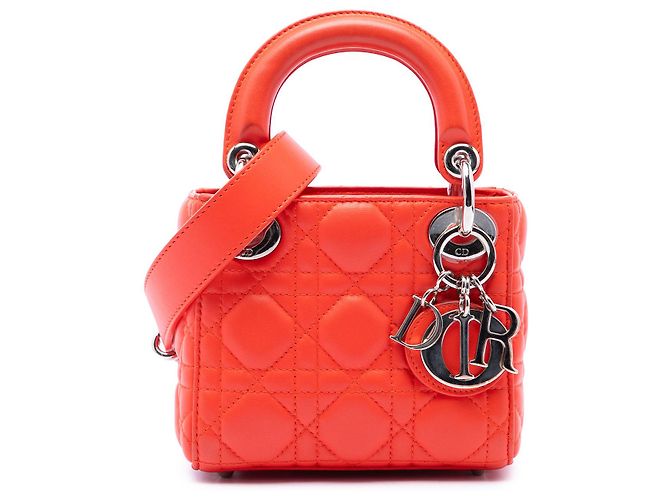 Dior Orange Micro Lambskin Cannage Lady Dior Laranja