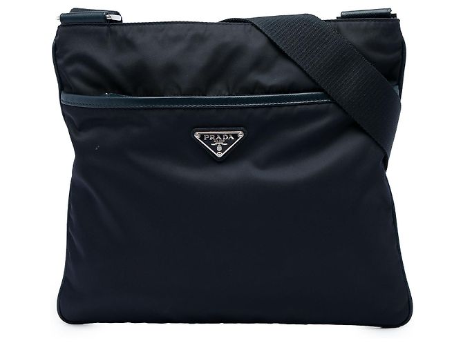 Borsa a Tracolla Prada Blue Tessuto con Zip Blu navy