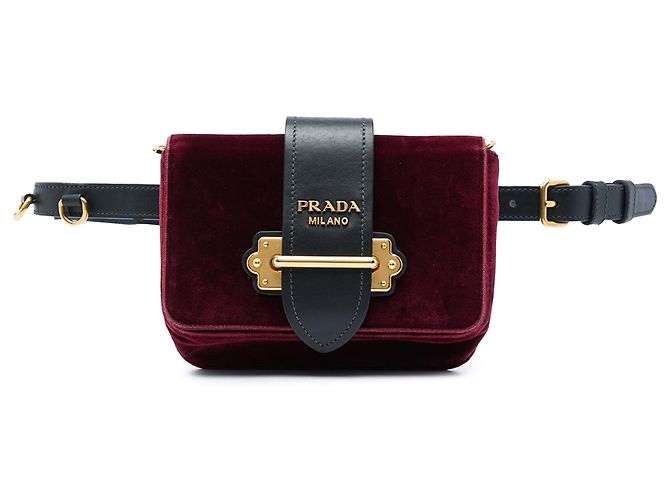 Borsa cintura convertibile Cahier Prada in velluto rosso Bordò