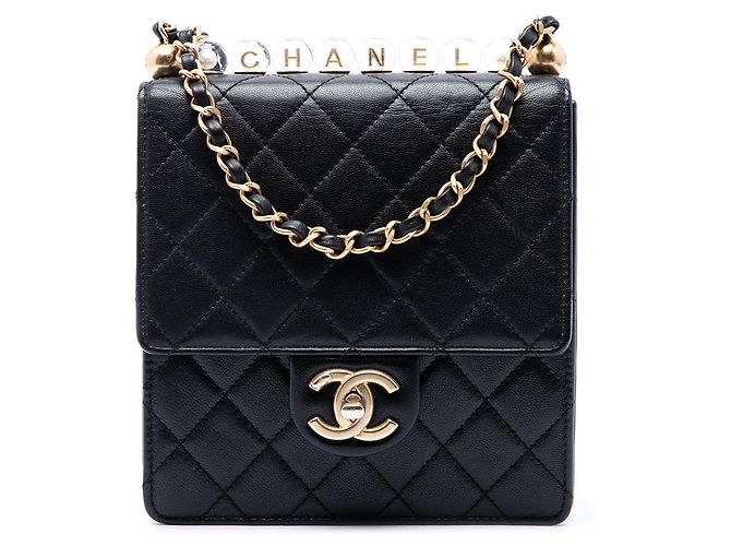 Chanel Black Small Quilted Lambskin Chic Pearls Flap Noir