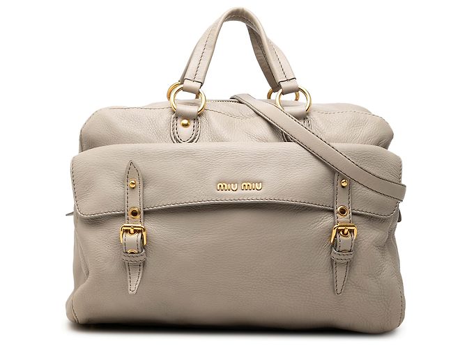 Bolsa Satchel Miu Miu em couro bege