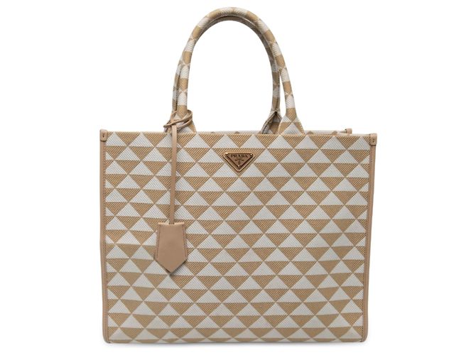 Prada Beige Large Triangolo Jacquard Symbole Tote