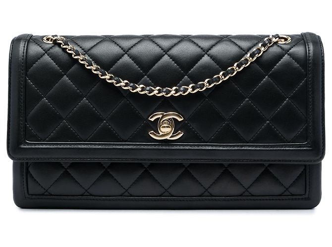 Chanel Black Medium Quilted Lambskin 3 Compartment Flap Schwarz