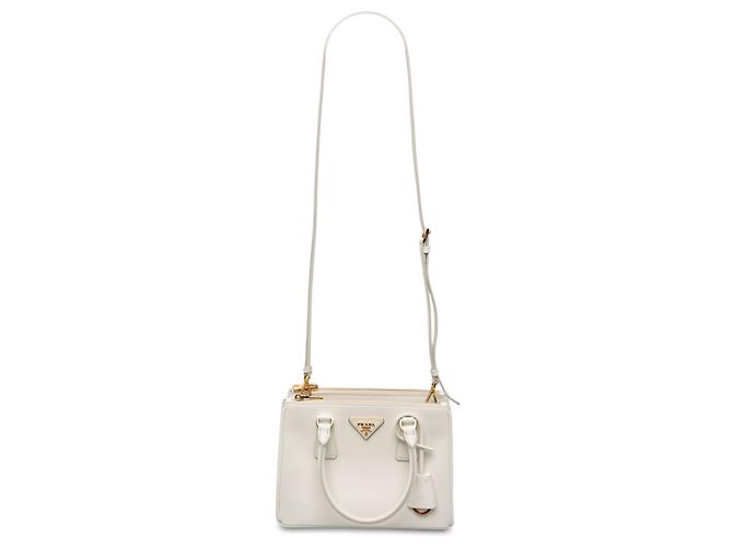Prada Bolsa Galleria Double Zip Small em couro Saffiano branco