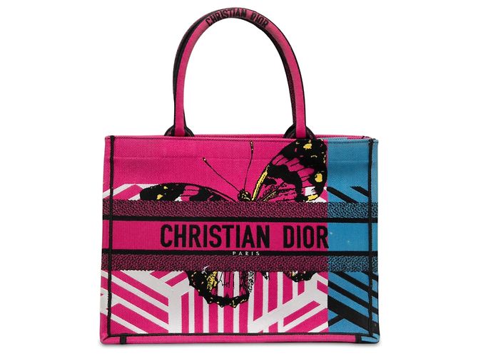 Dior Pink Medium Embroidered Canvas Butterfly D Jungle Pop Book Tote Rose