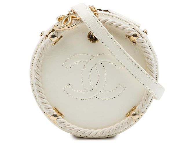 Bolsa Redonda Chanel En Vogue em couro de bezerro amassado branco Cru