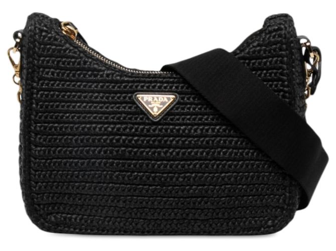Bolsa Prada Re Edition 2005 em crochê de ráfia com efeito de fio preto
